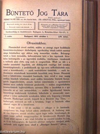 Bűnügyi Szemle 1912. (nem teljes évfolyam)/Büntető Jog Tára 1912-1913. (nem teljes évfolyam)