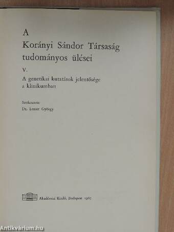 A Korányi Sándor Társaság tudományos ülései V.