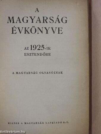 A Magyarság Évkönyve az 1925-ik esztendőre