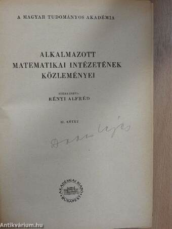 A Magyar Tudományos Akadémia alkalmazott matematikai intézetének közleményei II.