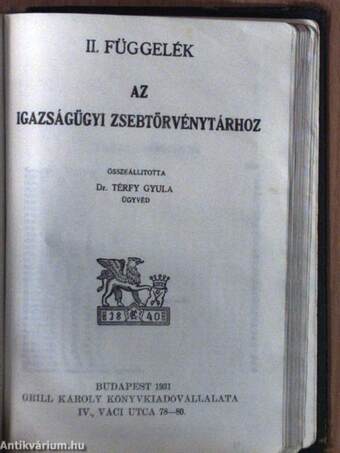 Igazságügyi zsebtörvénytár/II. függelék az igazságügyi zsebtörvénytárhoz