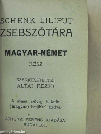 Schenk Liliput Zsebszótára - Magyar-német rész (minikönyv)