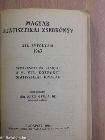 Magyar statisztikai zsebkönyv 1943.