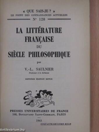 La littérature francaise du siécle philosophique