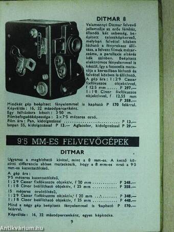 HAFA árjegyzék 1940/Amatőrmozi árjegyzék