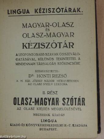 Magyar-olasz és olasz-magyar kéziszótár I-II.