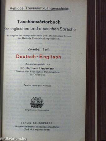 Taschenwörterbuch der englischen und deutschen Sprache I-II.