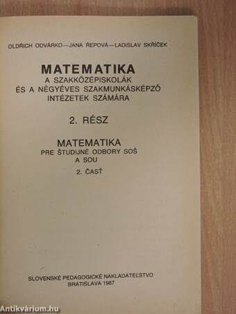 Matematika a szakközépiskolák és a négyéves szakmunkásképző intézetek számára 2.