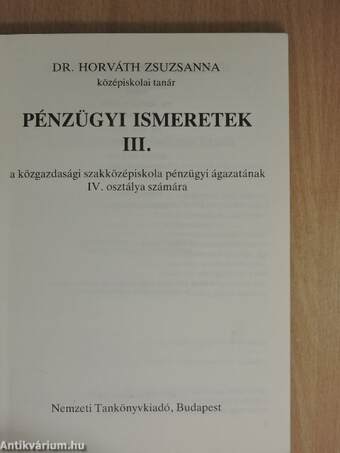 Pénzügyi ismeretek III.