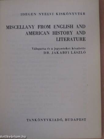 Miscellany from English and American History and Literature