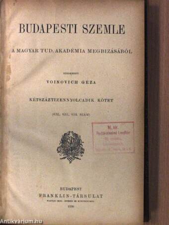 Budapesti Szemle 218. kötet 632., 633., 634. szám