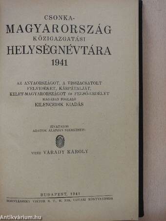 Csonka-Magyarország közigazgatási helységnévtára 1941.