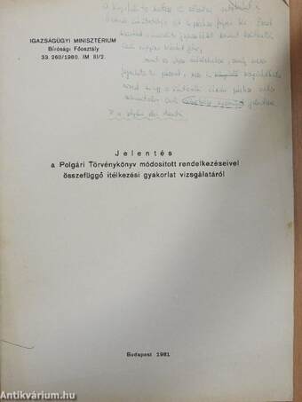 Jelentés a Polgári Törvénykönyv módosított rendelkezéseivel összefüggő itélkezési gyakorlat vizsgálatáról