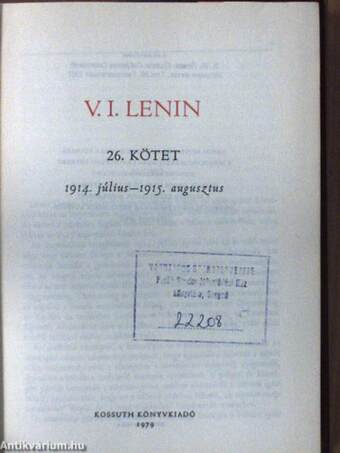 V. I. Lenin összes művei 26.