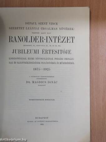 Ranolder-Intézet Jubileumi Értesitője 1875-1925