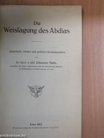 Die Weissagung des Abdias