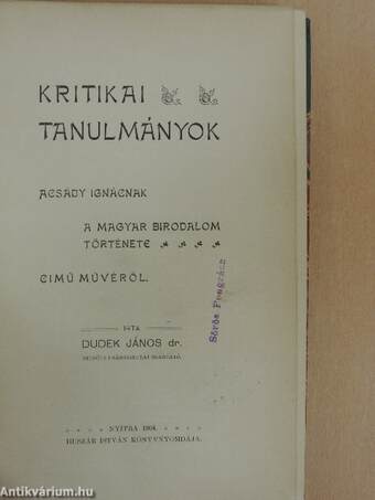 Kritikai tanulmányok Acsády Ignácnak A magyar birodalom története cimű művéről