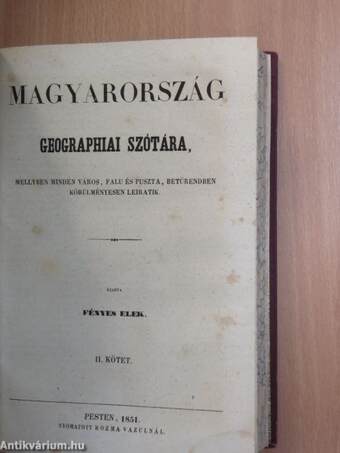 Magyarország geographiai szótára I-II. (töredék)