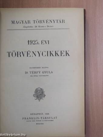 1925. évi törvénycikkek