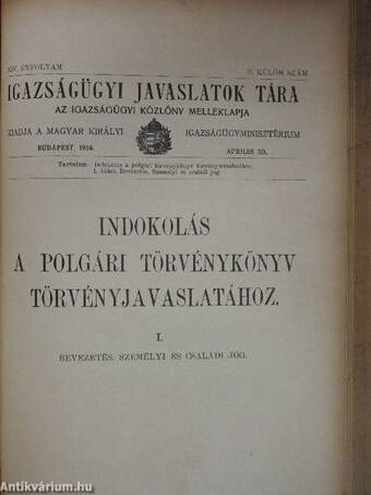 Igazságügyi Javaslatok Tára 1914. I-II. külön szám