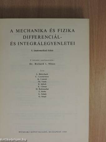 A mechanika és fizika differenciál- és integrálegyenletei I. (töredék)