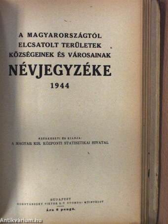 Magyarország helységnévtára 1944/A Magyarországtól elcsatolt területek községeinek és városainak névjegyzéke 1944