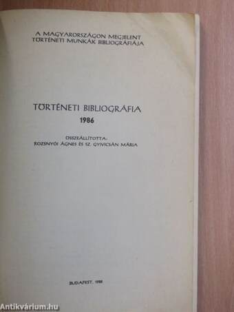 Történeti bibliográfia 1986