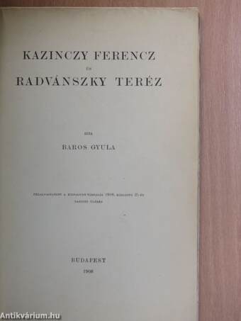 Kazinczy Ferencz és Radvánszky Teréz