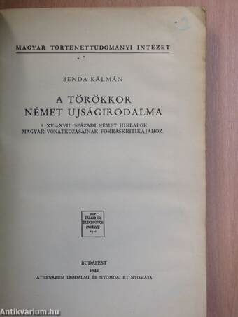 A törökkor német ujságirodalma