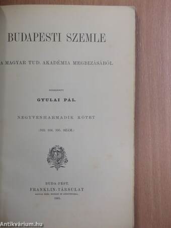 Budapesti Szemle 43. kötet 105. szám