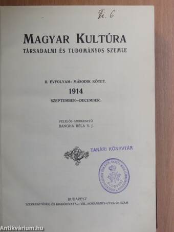 Magyar Kultúra 1914. szeptember-december (fél évfolyam)