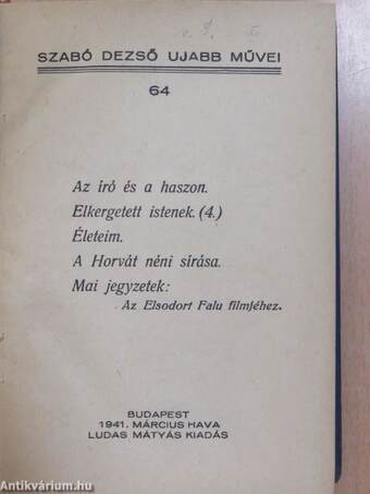 Szabó Dezső ujabb művei 64-68.