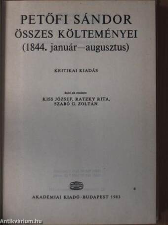 Petőfi Sándor összes költeményei (1844. január - augusztus)