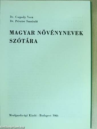 Magyar növénynevek szótára A-Z-ig