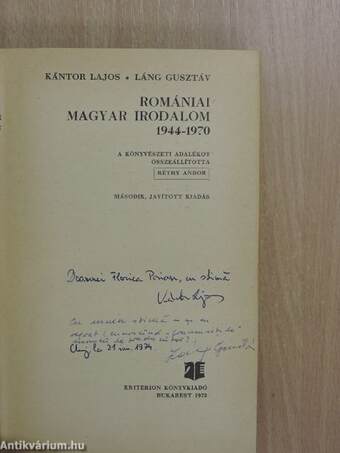 Romániai magyar irodalom 1944-1970 (dedikált példány)