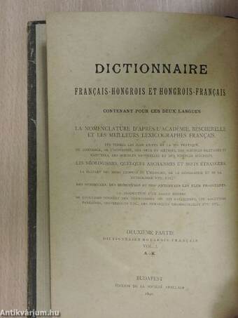 A franczia-magyar és magyar-franczia nyelv szótára II/1. (töredék)