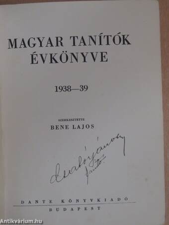 Magyar tanítók évkönyve 1938-39