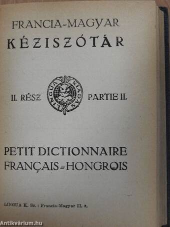 Magyar-francia kéziszótár/Francia-magyar kéziszótár