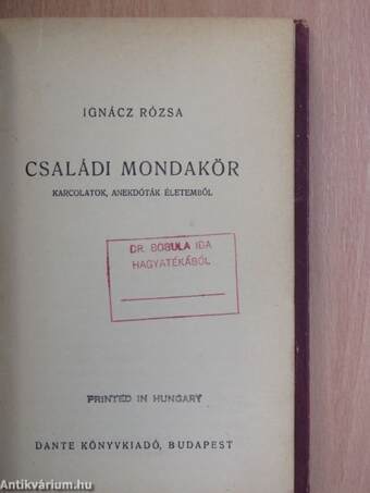 Családi mondakör (Dr. Bobula Ida könyvtárából)