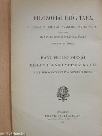 Kant prolegomenái minden leendő metafizikához, mely tudományként fog szerepelhetni