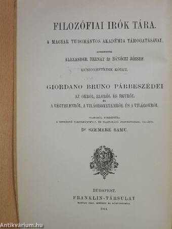 Giordano Bruno párbeszédei az Okról, Elvről és Egyről és a Végtelenről, a Világegyetemről és a Világokról