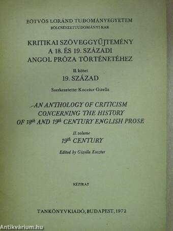 Kritikai szöveggyűjtemény a 18. és 19. századi angol próza történetéhez II.