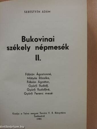 Bukovinai székely népmesék II.