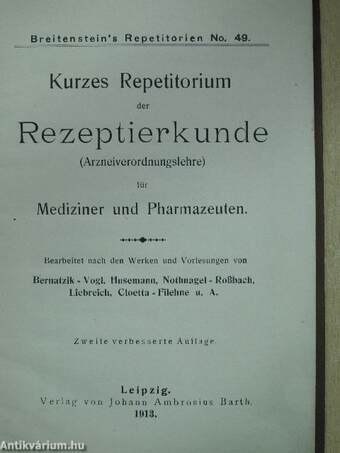 Kurzes Repetitorium der Rezeptierkunde