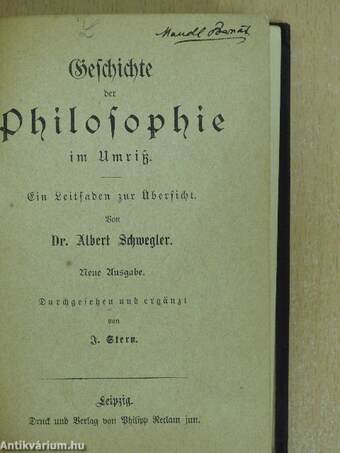 Geschichte der Philosophie im Umriß (gótbetűs) (Mandl Bernát könyvtárából)