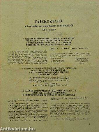 Tájékoztató a fontosabb mezőgazdasági rendeletekről 1957. január
