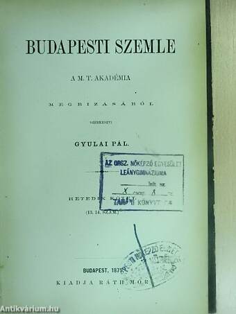 Budapesti Szemle 1875. I-VI.