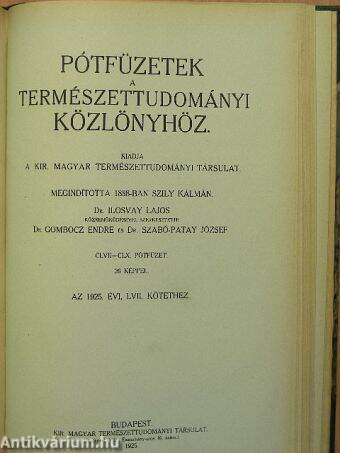 Természettudományi Közlöny 1925. január-december/Pótfüzetek a Természettudományi Közlönyhöz 1925. január-december