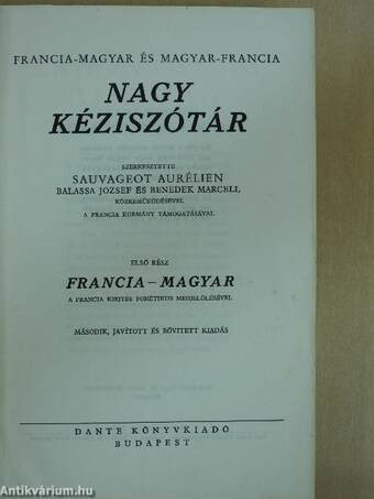 Francia-magyar és magyar-francia nagy kéziszótár I-II.