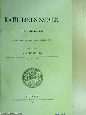Katholikus Szemle 1892/1-5.